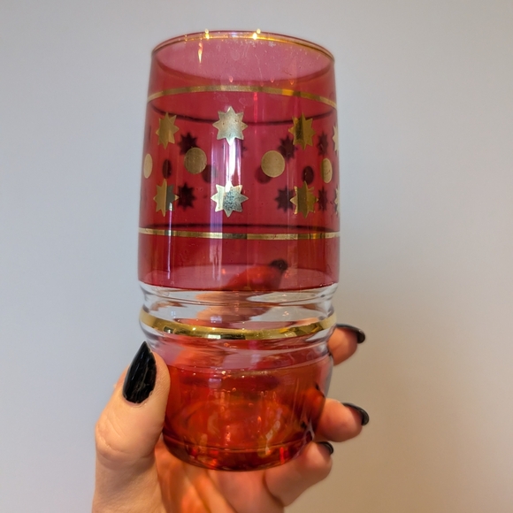 Vintage cranberry glass  Red and Gold Glass Tumblers - Picture 7 of 12